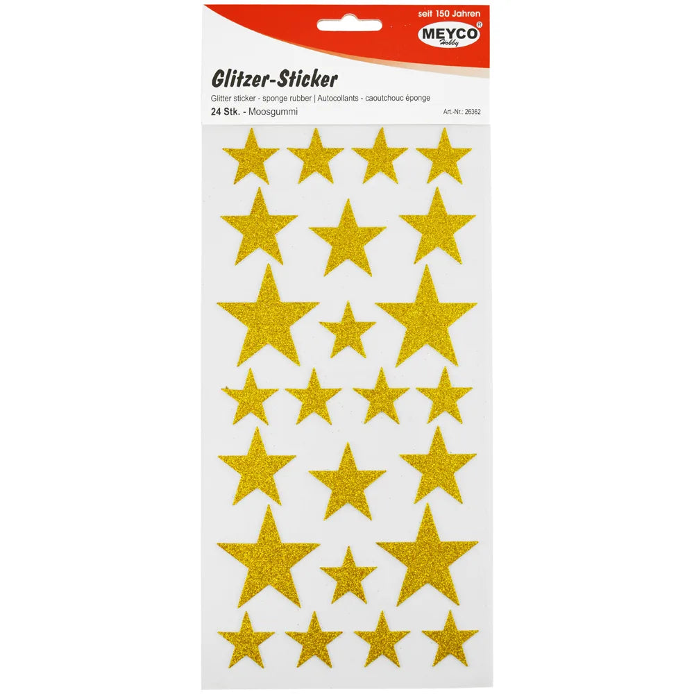 MEYCO Glitzer-Sticker, 24 Stk.Moosgummi,Stern-gold