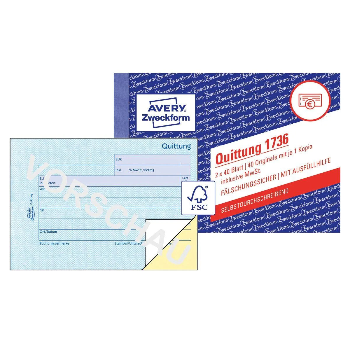 AVERY Zweckformquittung A6,2x40 Blatt