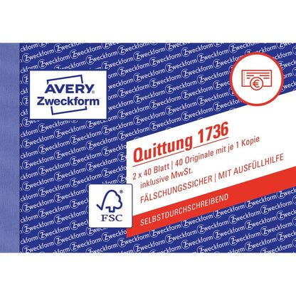 AVERY Zweckformquittung A6,2x40 Blatt – Detailansicht 1